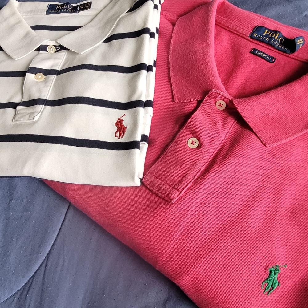 Polo by Ralph Lauren Kids Striped Navy and Solid Pink Shirts
